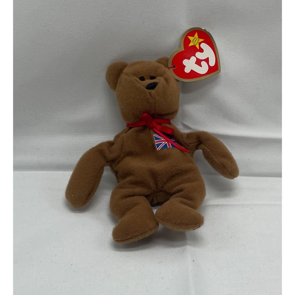 TY Britannia the Bear Teenie Beanie Baby Mini Plus-6" England flag brown‎ 1993